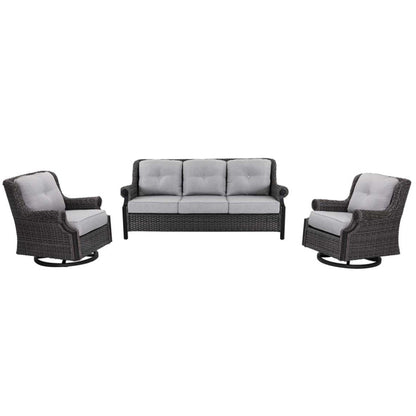 Lassen wicker living room set: 1 three-seater sofa and 2 swivel rocking chairs