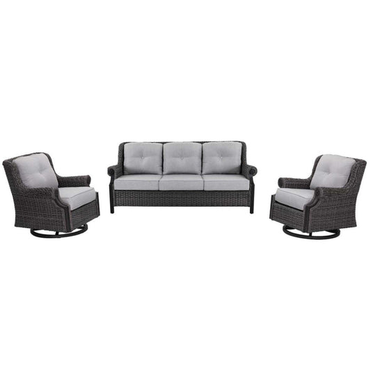 Lassen wicker living room set: 1 three-seater sofa and 2 swivel rocking chairs