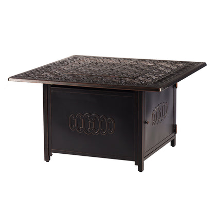 Aluminum 42-in Square Patio Fire Table Set with Swivel Rocking Chairs