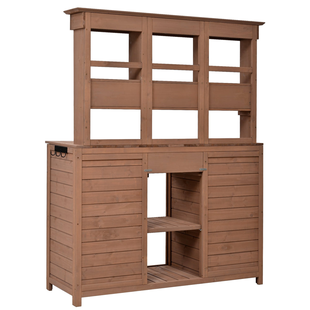 65.7" Solid Fir Wood Outdoor Potting Bench with Hutch – Garden Workstation with 6 Drawers, 2 Cabinets & Adjustable Shelves