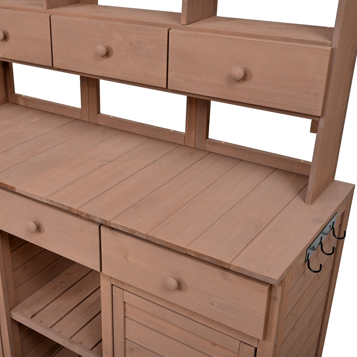 65.7" Solid Fir Wood Outdoor Potting Bench with Hutch – Garden Workstation with 6 Drawers, 2 Cabinets & Adjustable Shelves