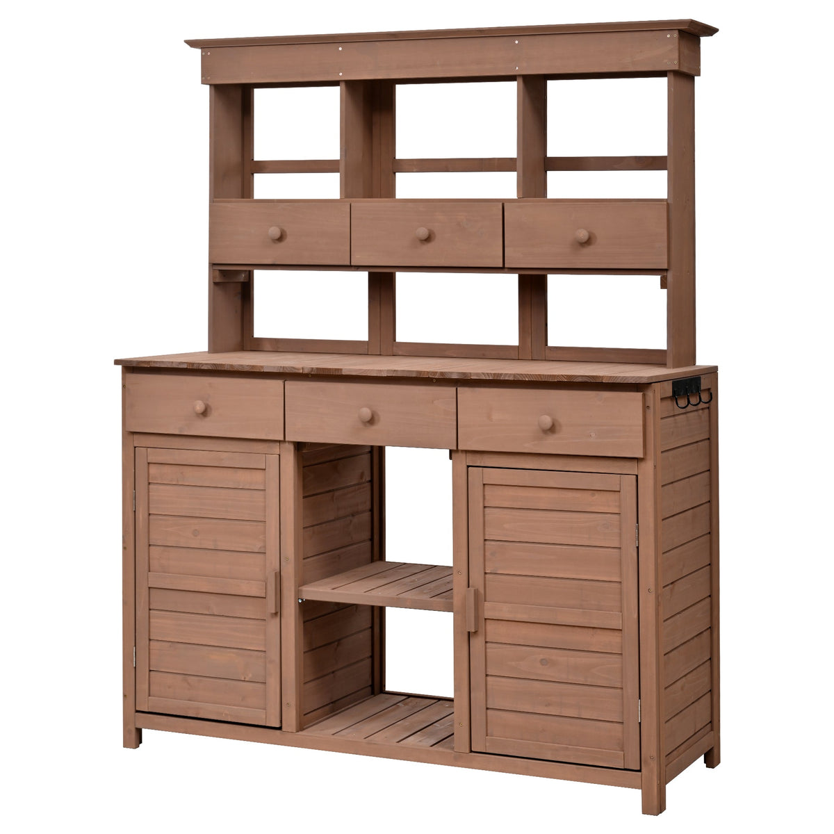 65.7" Solid Fir Wood Outdoor Potting Bench with Hutch – Garden Workstation with 6 Drawers, 2 Cabinets & Adjustable Shelves