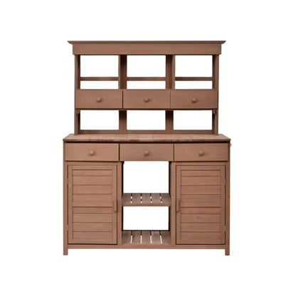 65.7" Solid Fir Wood Outdoor Potting Bench with Hutch – Garden Workstation with 6 Drawers, 2 Cabinets & Adjustable Shelves