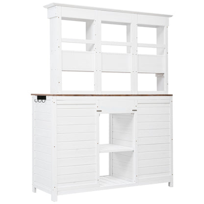 65.7" Tall Garden Potting Bench Table with Hutch - Fir Wood