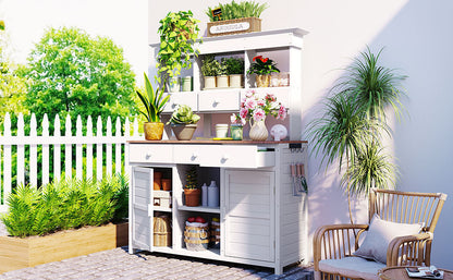 65.7" Tall Garden Potting Bench Table with Hutch - Fir Wood