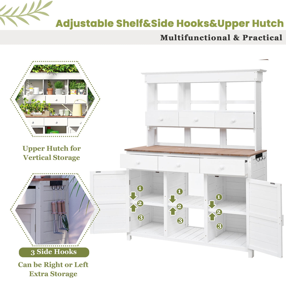65.7" Tall Garden Potting Bench Table with Hutch - Fir Wood