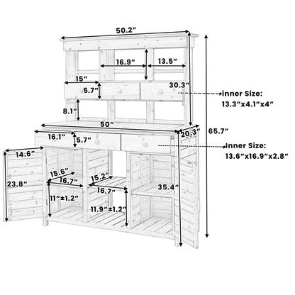 65.7" Tall Garden Potting Bench Table with Hutch - Fir Wood