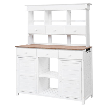 65.7" Tall Garden Potting Bench Table with Hutch - Fir Wood