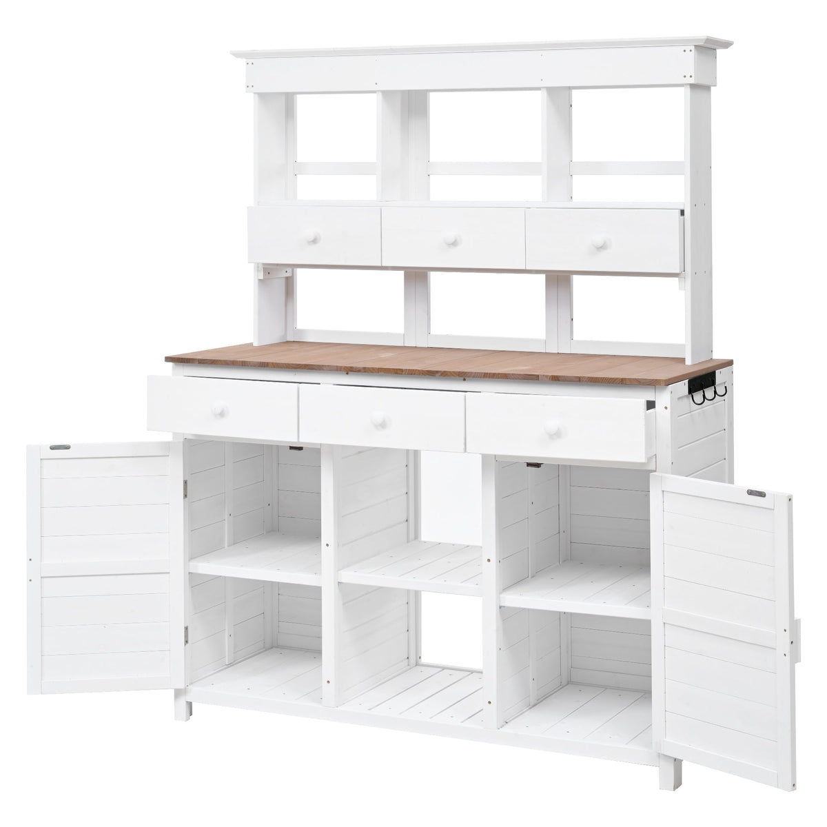 65.7" Tall Garden Potting Bench Table with Hutch - Fir Wood