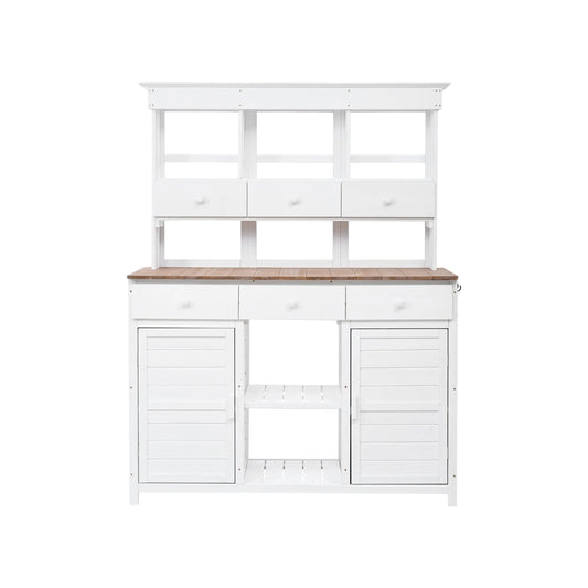 65.7" Tall Garden Potting Bench Table with Hutch - Fir Wood