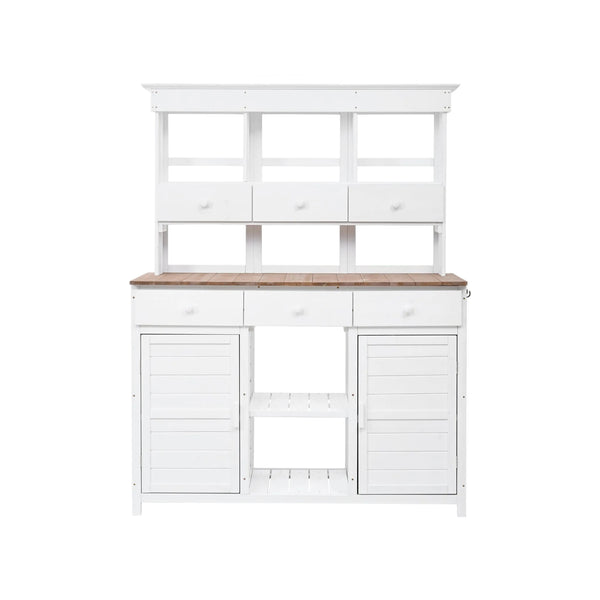 65.7" Tall Garden Potting Bench Table with Hutch - Fir Wood