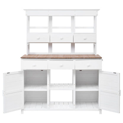 65.7" Tall Garden Potting Bench Table with Hutch - Fir Wood