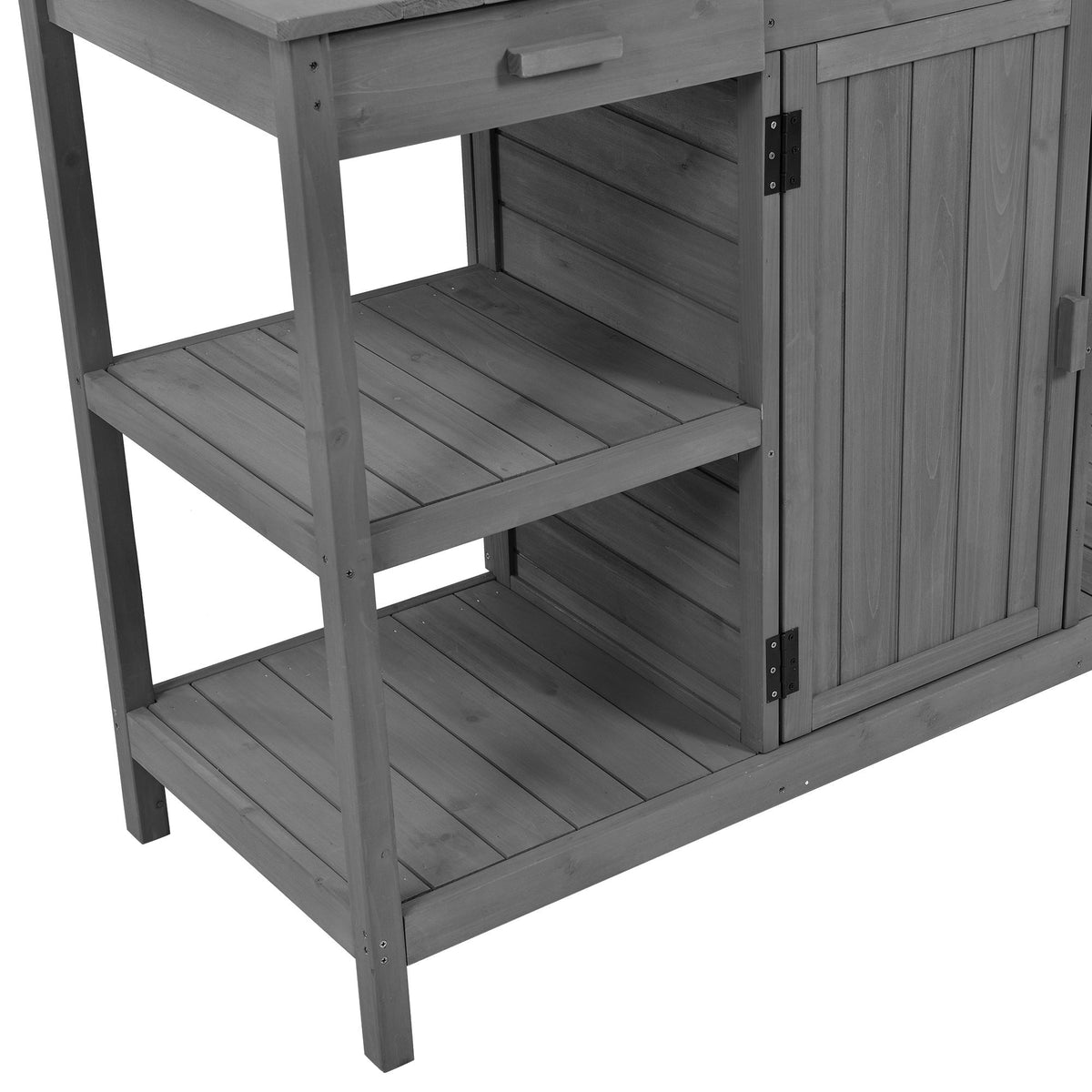 Topmax 66" Farmhouse Outdoor Potting Bench – Solid Fir Wood Garden Workstation with Drawers, Storage Cabinet & 4-Tier Shelves – Gray