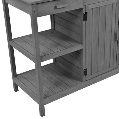 Topmax 66" Farmhouse Outdoor Potting Bench – Solid Fir Wood Garden Workstation with Drawers, Storage Cabinet & 4-Tier Shelves – Gray