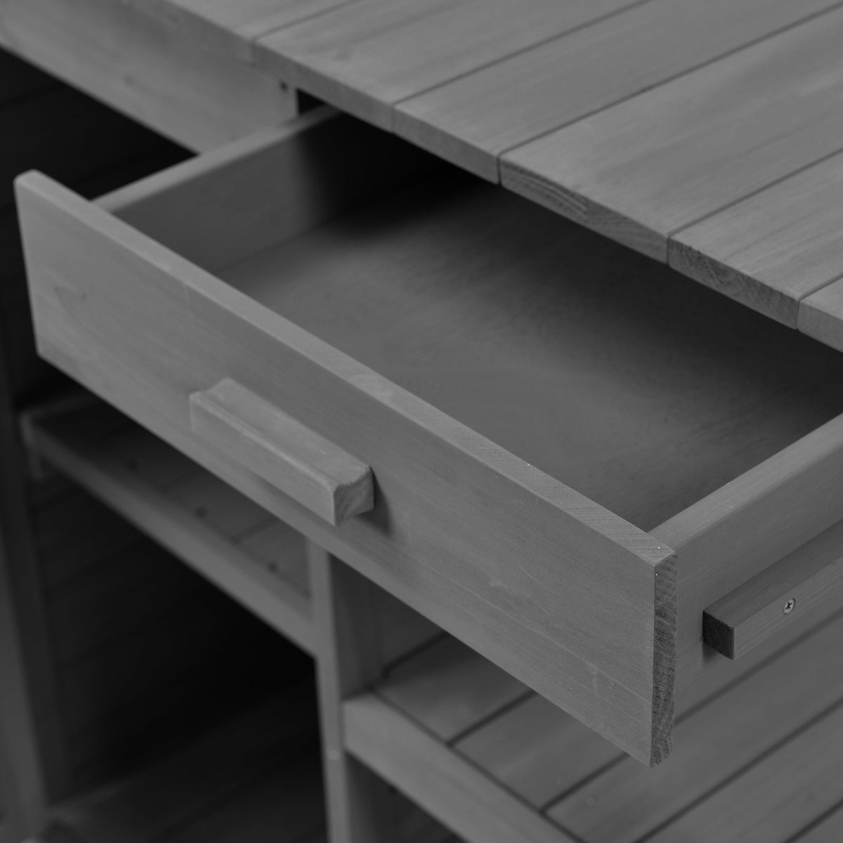 Topmax 66" Farmhouse Outdoor Potting Bench – Solid Fir Wood Garden Workstation with Drawers, Storage Cabinet & 4-Tier Shelves – Gray