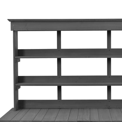 Topmax 66" Farmhouse Outdoor Potting Bench – Solid Fir Wood Garden Workstation with Drawers, Storage Cabinet & 4-Tier Shelves – Gray
