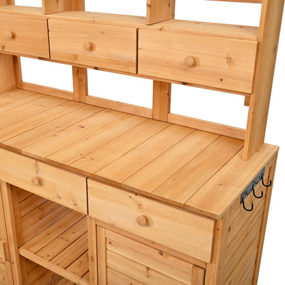 65.7" Wooden Garden Potting Bench with Hutch – 6 Drawers, 2 Storage Cabinets & Adjustable Shelves