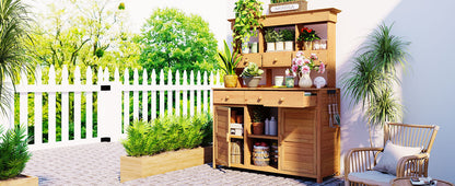 65.7" Wooden Garden Potting Bench with Hutch – 6 Drawers, 2 Storage Cabinets & Adjustable Shelves