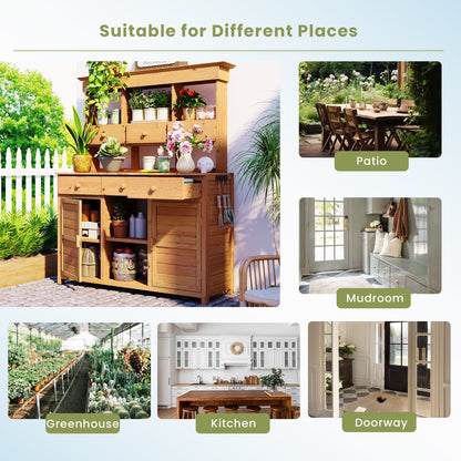 65.7" Wooden Garden Potting Bench with Hutch – 6 Drawers, 2 Storage Cabinets & Adjustable Shelves