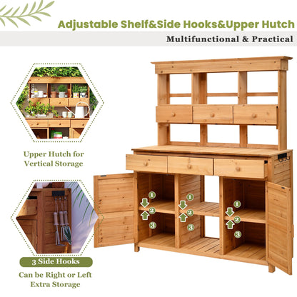 65.7" Wooden Garden Potting Bench with Hutch – 6 Drawers, 2 Storage Cabinets & Adjustable Shelves