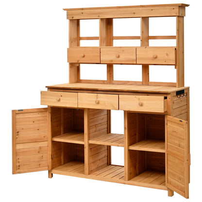 65.7" Wooden Garden Potting Bench with Hutch – 6 Drawers, 2 Storage Cabinets & Adjustable Shelves