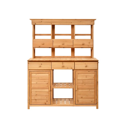 65.7" Wooden Garden Potting Bench with Hutch – 6 Drawers, 2 Storage Cabinets & Adjustable Shelves