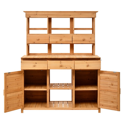 65.7" Wooden Garden Potting Bench with Hutch – 6 Drawers, 2 Storage Cabinets & Adjustable Shelves