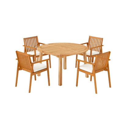 5 Pieces Acacia Wood Patio Dining Set with Umbrella Hole