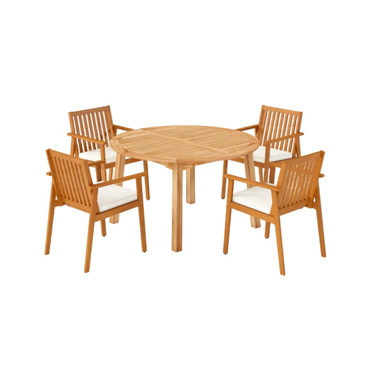 5 Pieces Acacia Wood Patio Dining Set with Umbrella Hole