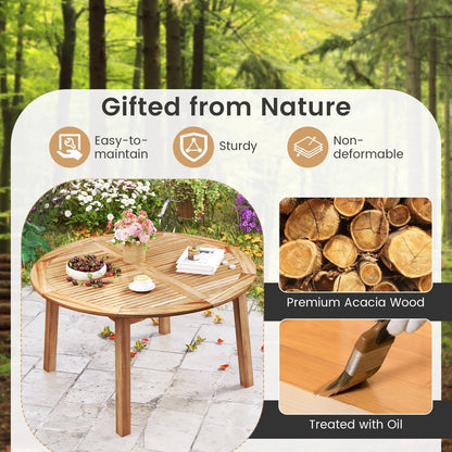 5 Pieces Acacia Wood Patio Dining Set with Umbrella Hole