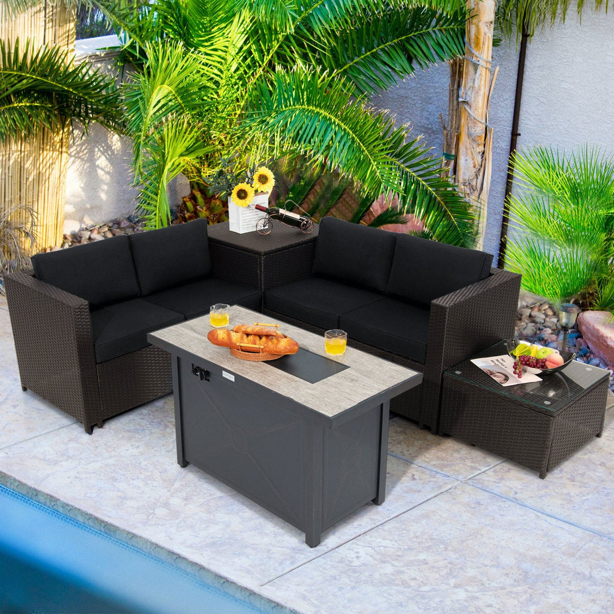 Outdoor 5‑Piece Patio Set — Propane Fire Pit Table Included