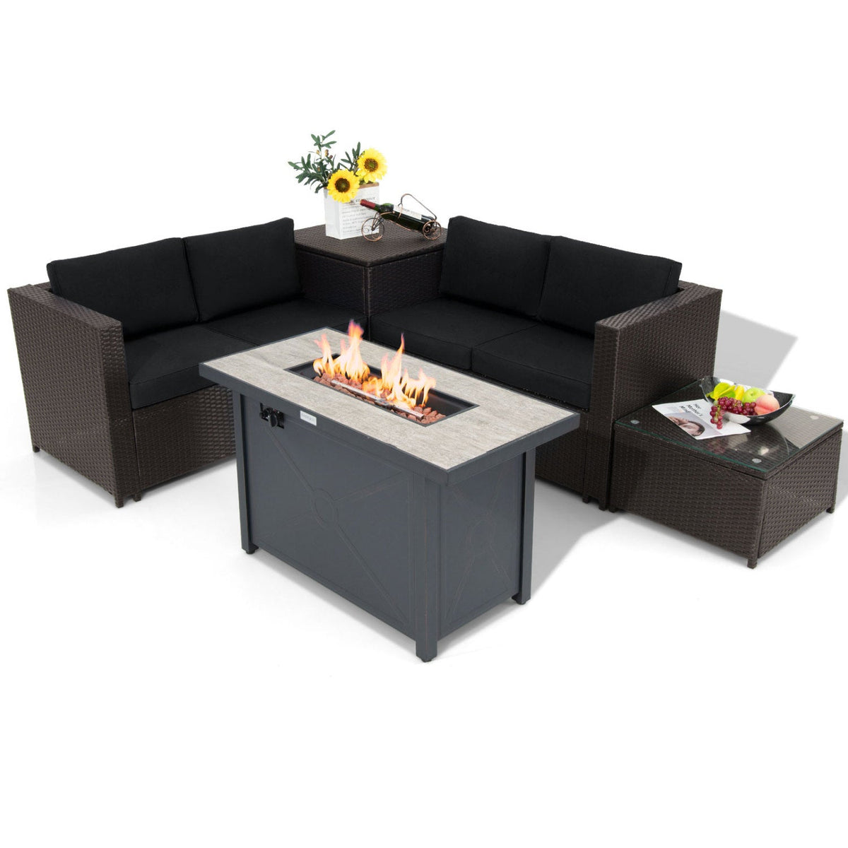 Outdoor 5‑Piece Patio Set — Propane Fire Pit Table Included