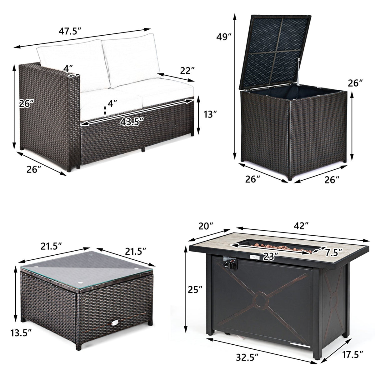 Outdoor 5‑Piece Patio Set — Propane Fire Pit Table Included