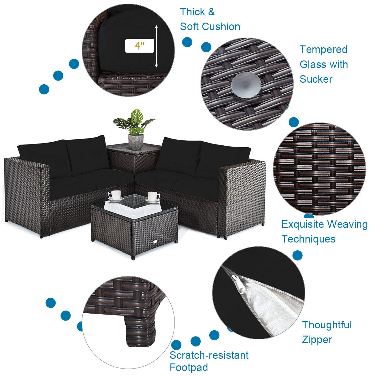 Outdoor 5‑Piece Patio Set — Propane Fire Pit Table Included
