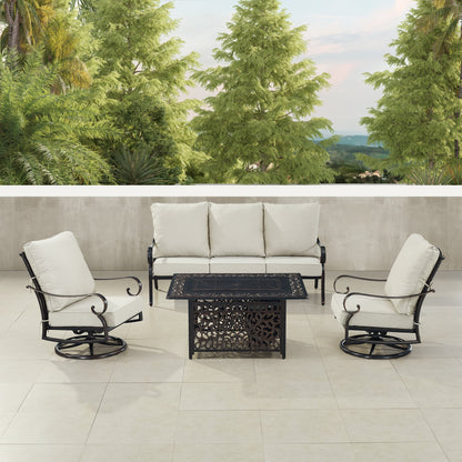 Outdoor Fire Table Set – Sofa & Swivel Rockers - Antique Copper