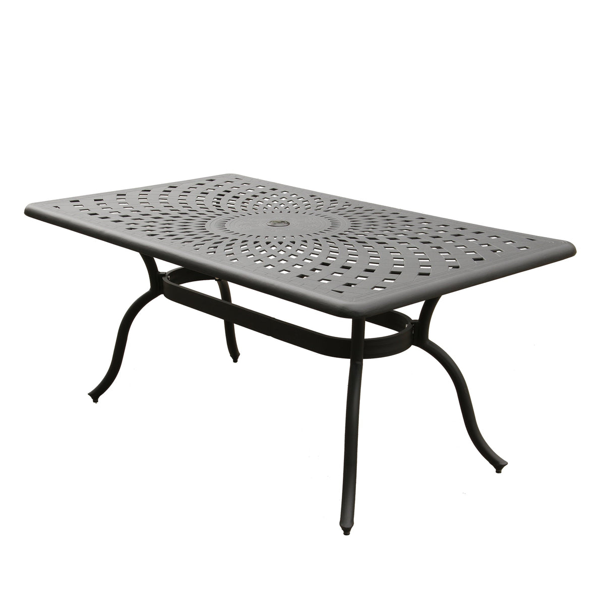 67" Black Aluminum Outdoor Dining Table – Modern Mesh Rectangle Table with UV‑Resistant Powder‑Coated Finish