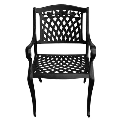 42" Round Black Aluminum Outdoor Dining Set – Modern Mesh Table with 4 UV‑Resistant Aluminum Chairs