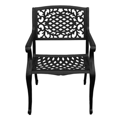 48" Black Mesh Aluminum Patio Dining Set – Round Table - 4 Chairs